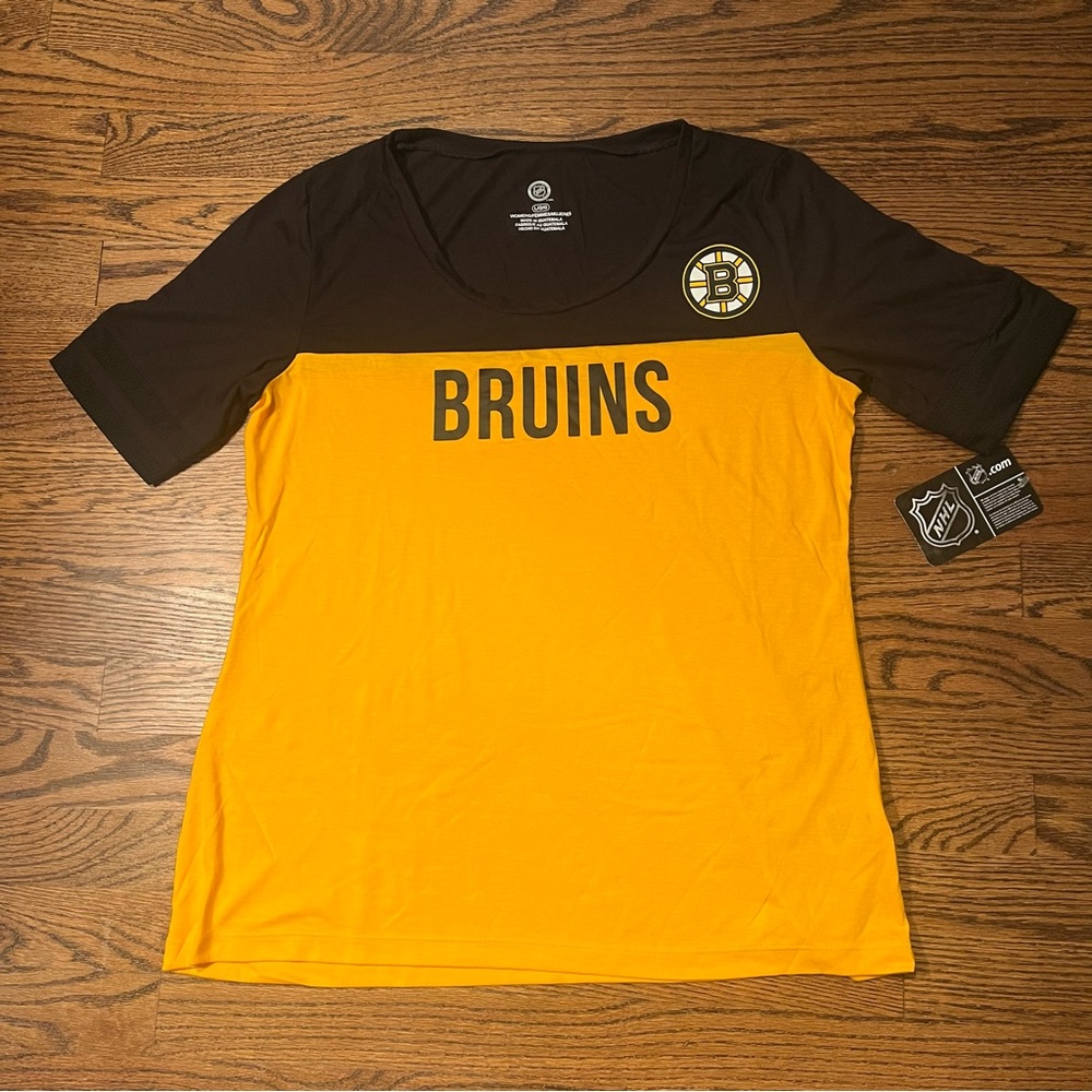 NHL Boston Bruins Women's Black Yellow Jersey Shirt Mesh Sleeves - Size Medium